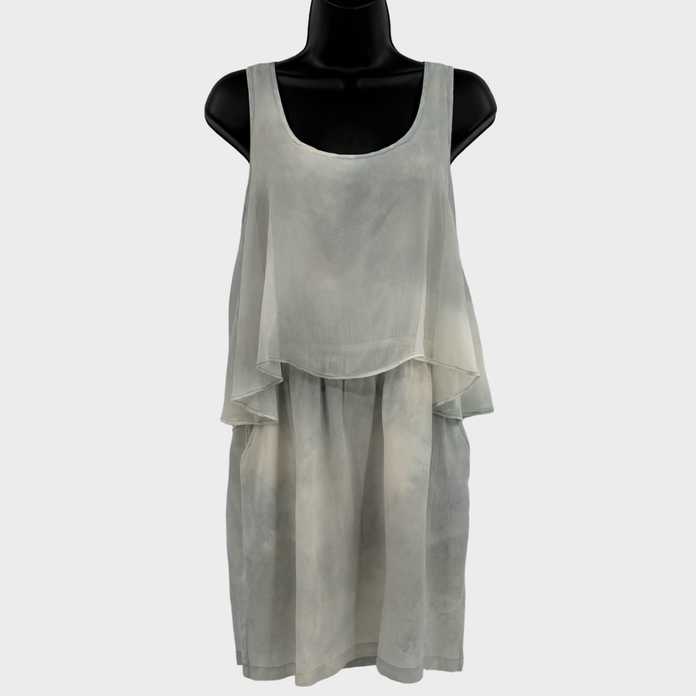 Gypsy 05 100% Silk Layered Tiered Mini Dress in Ivory/Light Blue | Size Small